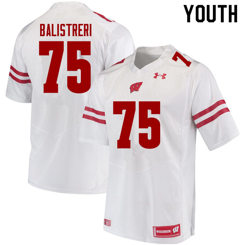 Wisconsin Badgers Youth #75 Michael Balistreri NCAA Under Armour Authentic White College Stitched Football Jersey UG40L23EV